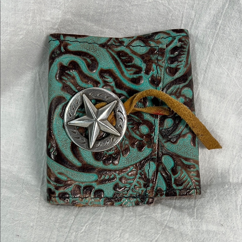 Hand Carved & Painted Leather Wallet with Lone Star Accent Closure